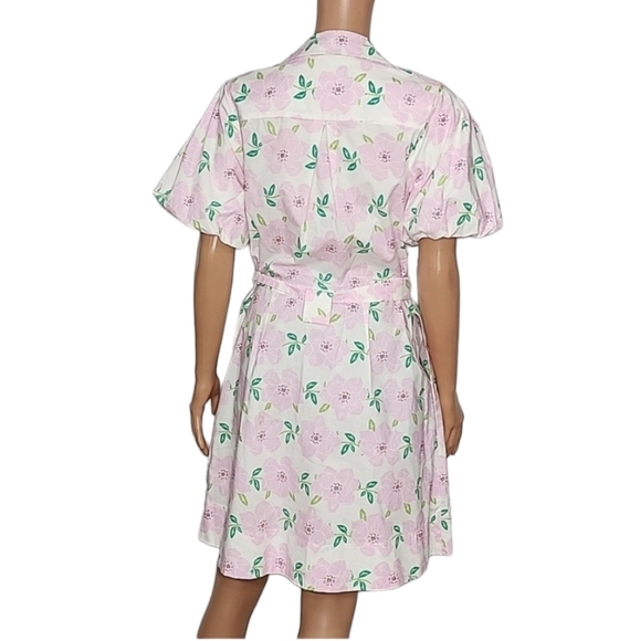 Draper James RSVP Puff Sleeve Shirt Dress Pink Floral Size M Medium Tie‎ Waist - Picture 13 of 16